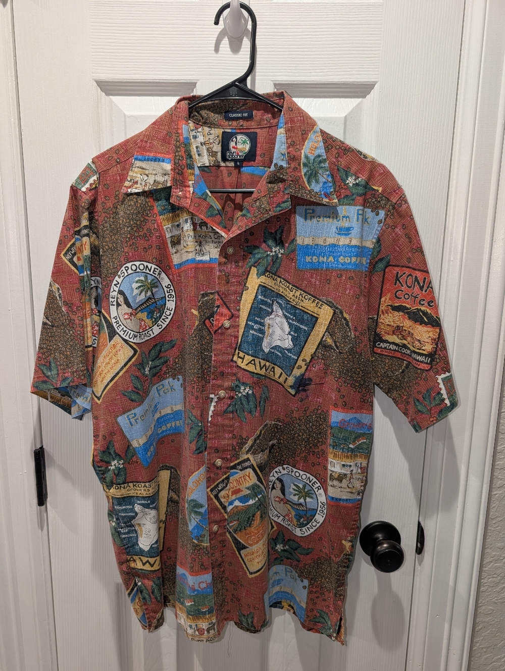 Reyn Spooner Hawaiian Kona Coffee Patch Short-Sleeve Shirt - Red